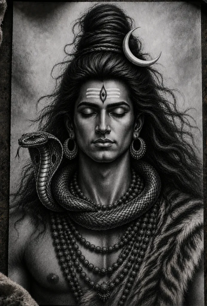 Shiva painting with charcoal