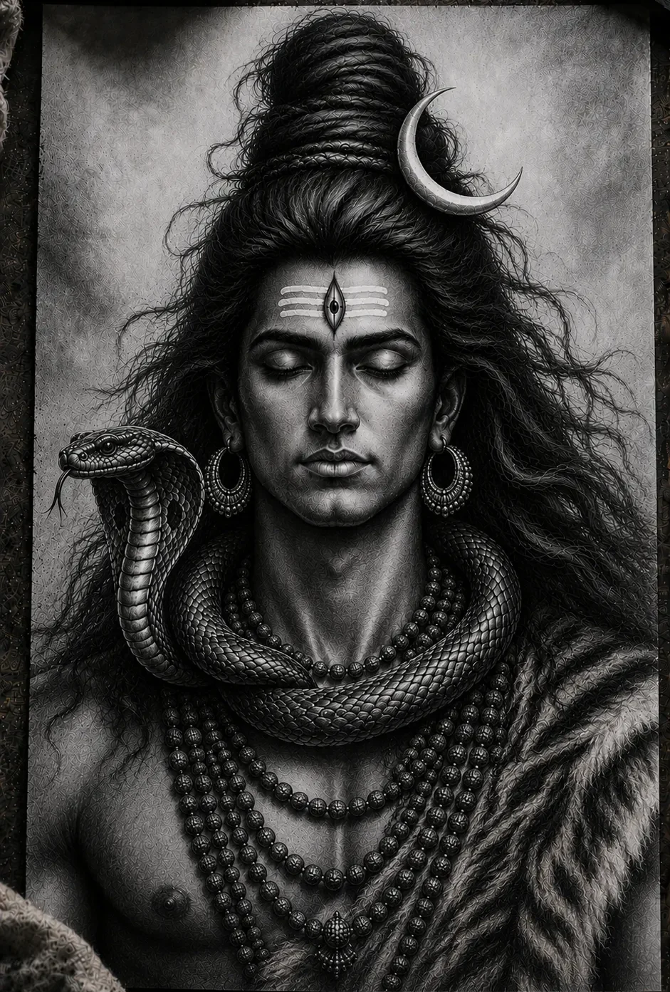 Shiva painting with charcoal